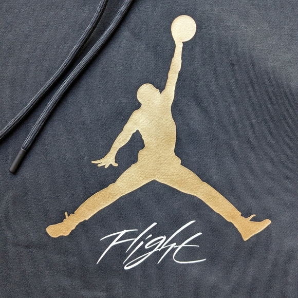 NIKE MENS JORDAN ESSENTIALS FLEECE HOODIE BLACK & GOLD - Size L - Picture 6 of 9